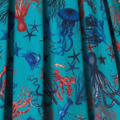 Amanda Aquarium Sea Life Print Flared Dress in Blue/Red