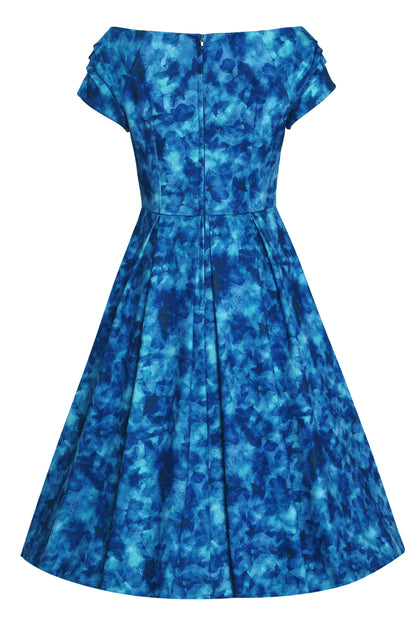 Lily Blue Watercolour Floral Off Shoulder Dress