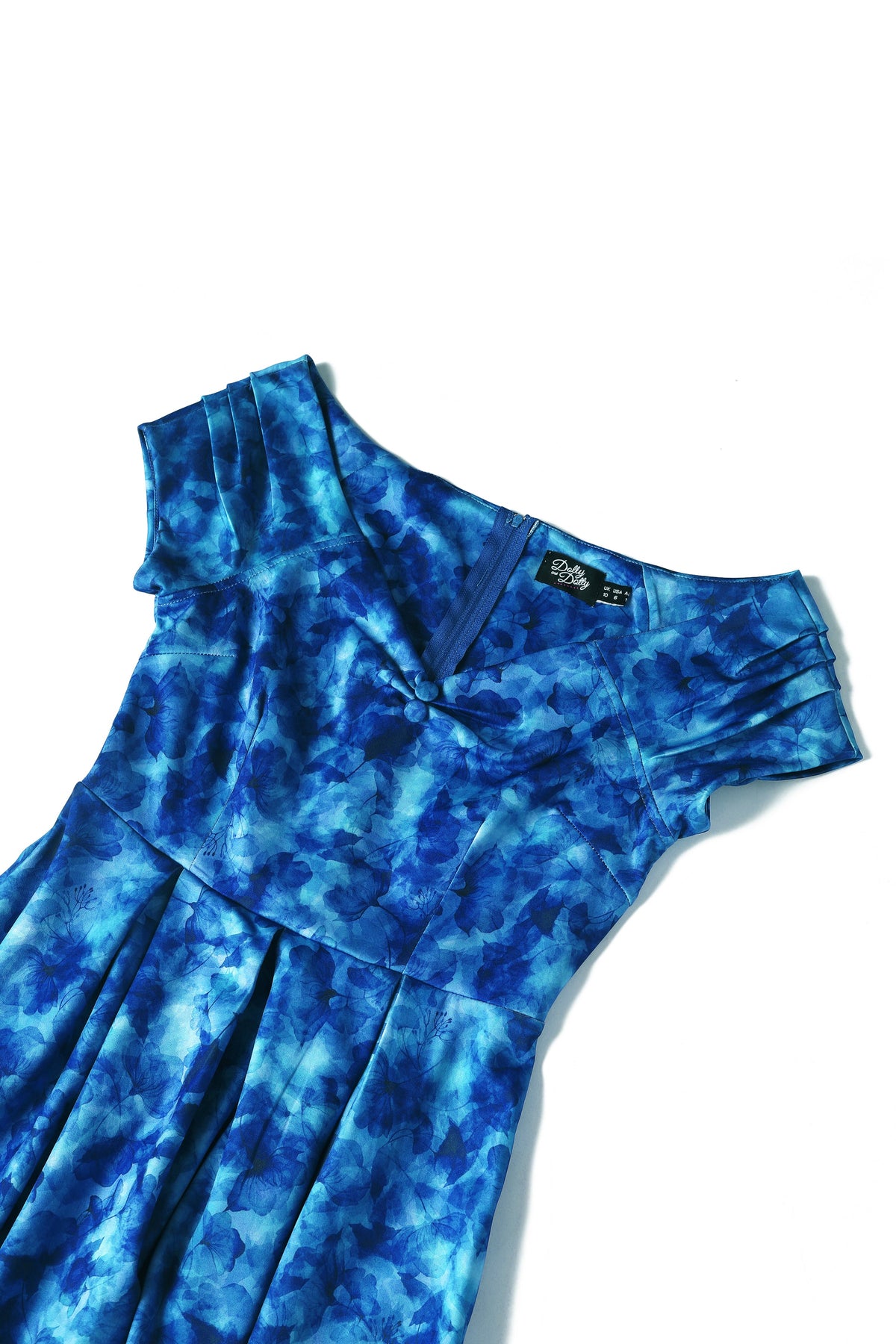 Lily Blue Watercolour Floral Off Shoulder Dress