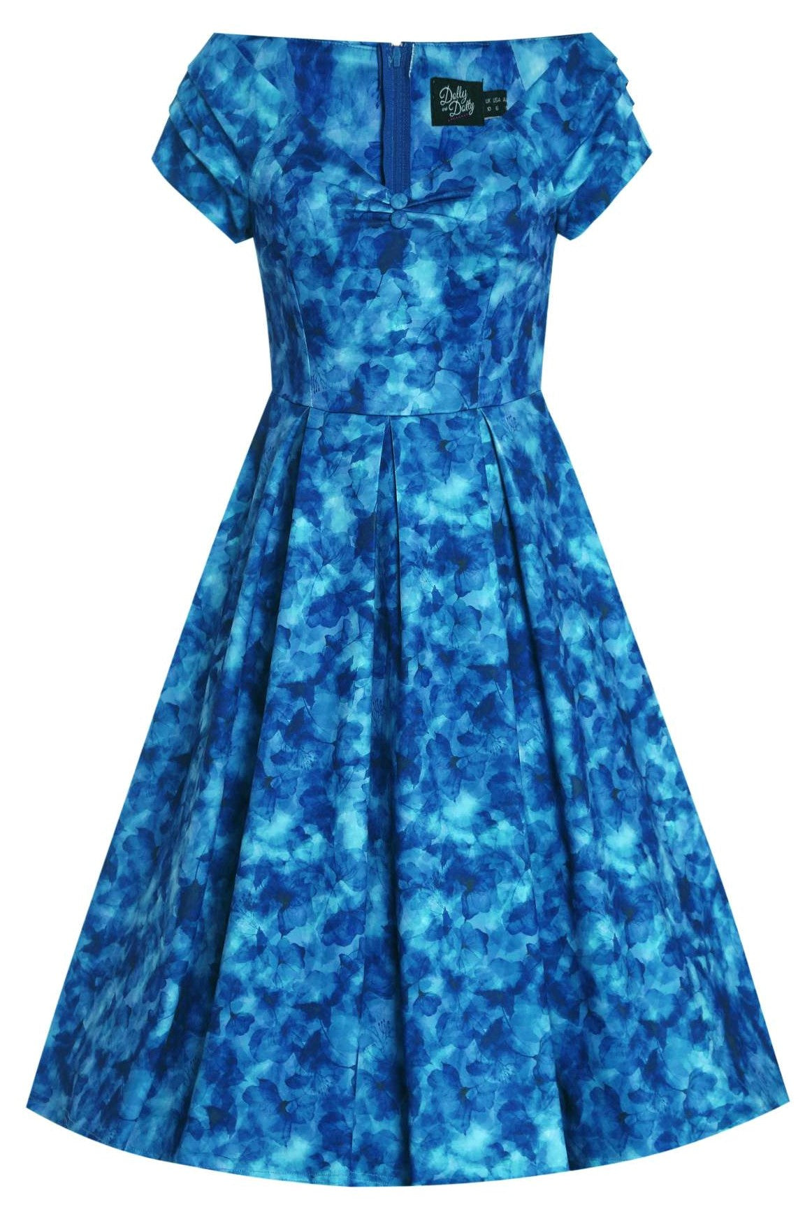 Lily Blue Watercolour Floral Off Shoulder Dress