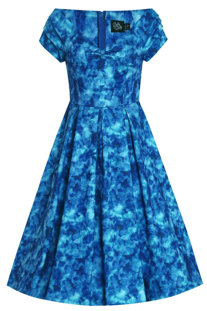 Lily Blue Watercolour Floral Off Shoulder Dress
