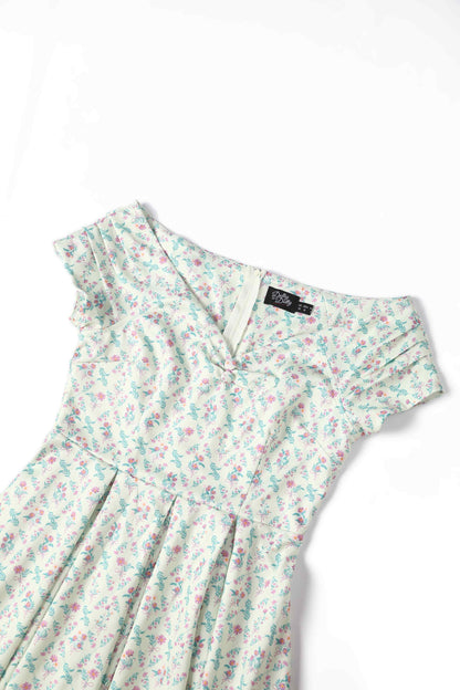 Lily White Floral Tile Off Shoulder Dress