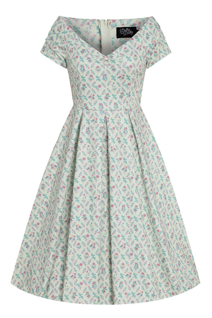 Lily White Floral Tile Off Shoulder Dress