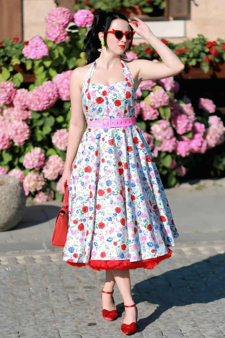 Daisy White Rose Halter Dress