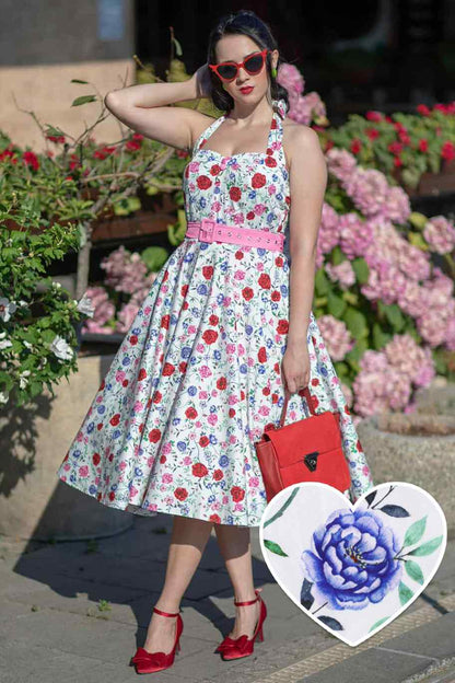Daisy White Rose Halter Dress