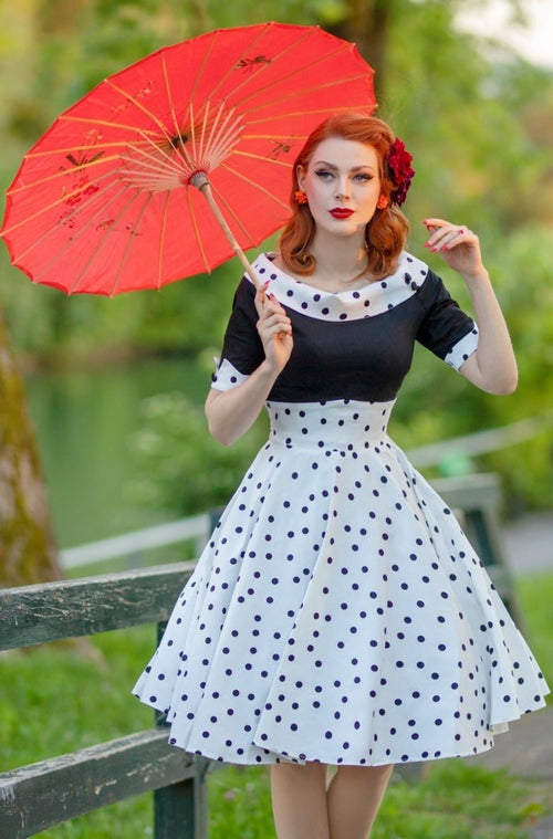Deborah Black White Polka Dot Swing Dress
