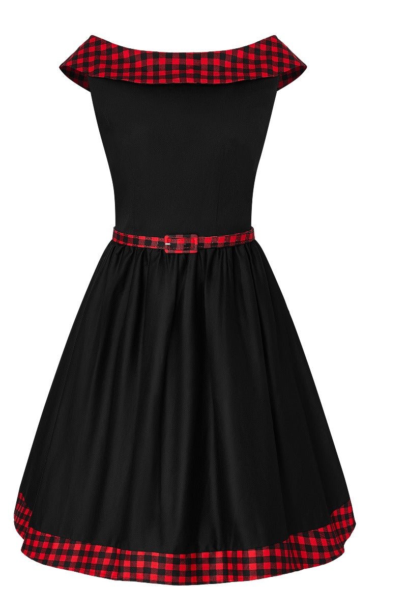 Cindy Retro Dress in Black and Red Checkered